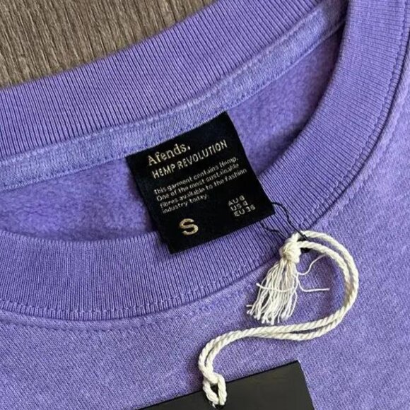 Sample NWT Afends Fixative Hemp Women's Plum Purple Crew Neck Sweater Size Small - Picture 5 of 9